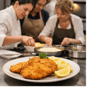 COZINHA DE DELI<BR>CLÁSSICOS NOVA-IORQUINOS<BR>PARA FAZER EM CASA<BR>Schnitzel crocante, picles e coleslaw<BR>Pastrami, bagel com salmão defumado e cheesecake